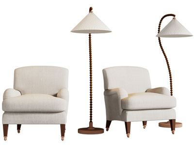 美式单人沙发 落地灯