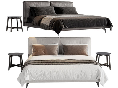 现代双人床 床头几