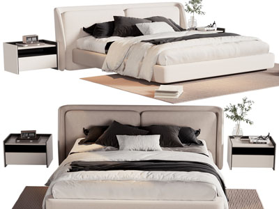 现代布艺双人床 床头柜