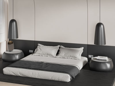 现代双人床床垫 床头几