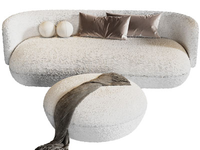 现代奶油风多人沙发 脚踏3d模型 现代奶油风多人沙发 脚踏