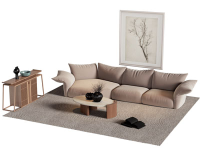 现代布艺多人沙发 端景台 茶几组合3d模型 现代布艺多人沙发 端景台 茶几组合