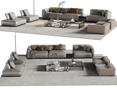 现代转角多人沙发 休闲椅子和茶几组合