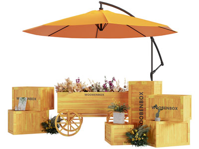 现代木箱花卉 遮阳伞美陈 摆件组合 户外装置
