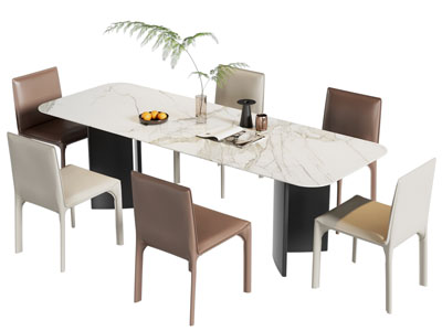 现代长方形餐桌椅组合