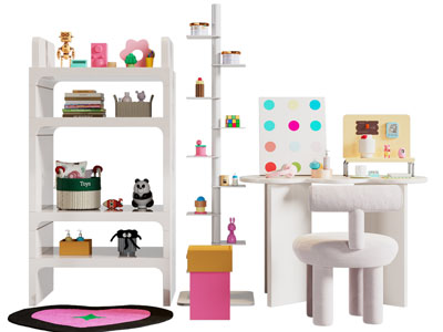 现代开放式整理装饰架 书桌椅组合3d模型 现代开放式整理装饰架 书桌椅组合