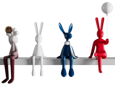 现代兔子雕塑雕刻 摆件组合