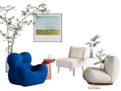 现代懒人沙发 单人沙发 挂画