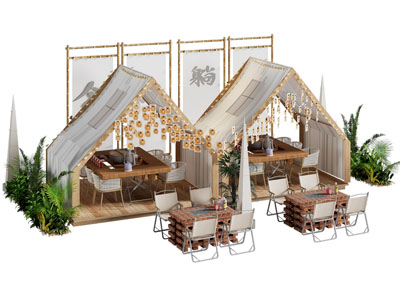 现代营地帐篷 餐桌椅组合 露营风饭店