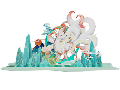 新中式山脉 九尾狐美陈 户外装置