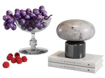 现代玻璃器皿葡萄 台灯 书本摆件组合