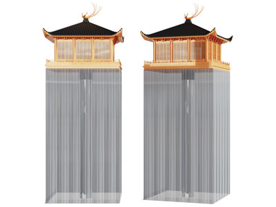 新中式建筑工艺品摆件组合