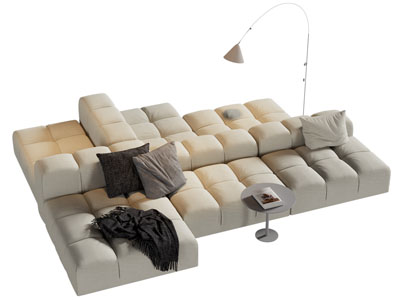 现代布艺双向靠背多人沙发3d模型 现代布艺双向靠背多人沙发