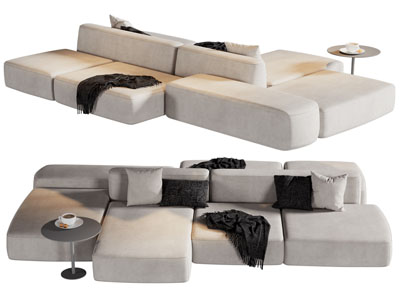 现代布艺靠背多人沙发3d模型 现代布艺靠背多人沙发