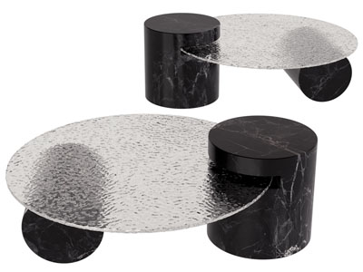 现代圆形锤纹玻璃茶几