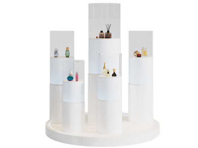 现代香水 化妆品圆形展台 美妆亚克力陈列柜展台中岛