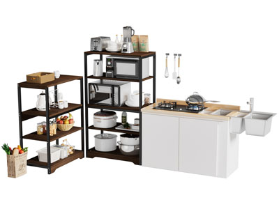 现代厨具置物收纳架 燃气灶 洗菜盆