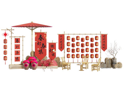 新中式春节对联灯笼美陈 户外装置