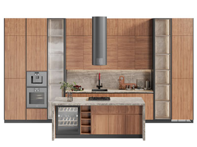 现代实木整体橱柜 中岛台