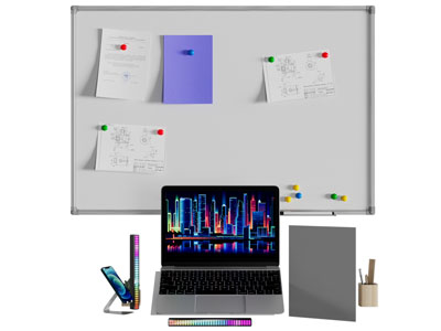 现代白板 笔记本电脑 摆件组合