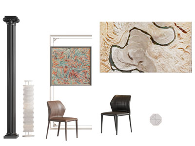 法式圆形柱子 挂画 休闲椅子 餐椅