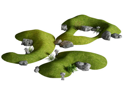 新中式草地 石头 花草景观园艺小品