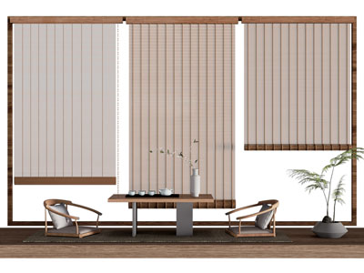 新中式竹帘 拉帘 隔断 茶桌 茶椅