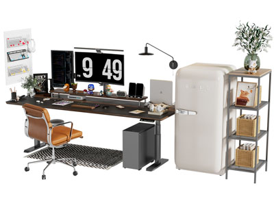 现代书桌椅组合 冰箱 装饰柜3d模型 现代书桌椅组合 冰箱 装饰柜