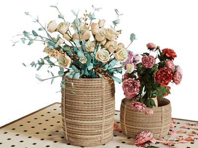 现代编织花瓶花卉 摆件组合