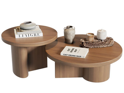 侘寂风实木圆形茶几