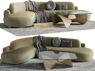 现代草绿色弧形多人沙发 异形沙发 茶几组合3d模型 现代草绿色弧形多人沙发 异形沙发 茶几组合