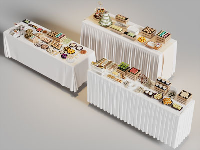 现代茶歇 餐桌 甜点 蛋糕 咖啡 宴会厅甜品台