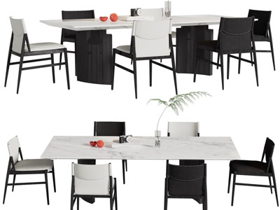 现代长方形餐桌椅组合