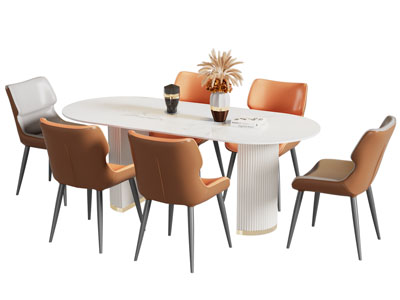 现代椭圆形餐桌椅组合