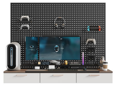 现代书桌墙面洞洞眼收纳 电脑 主机