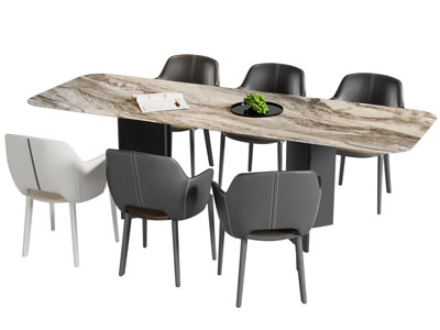 现代长方形餐桌椅组合