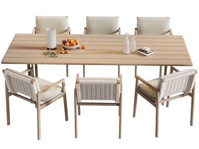 现代户外长方形餐桌椅组合