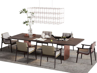 现代长方形餐桌椅组合