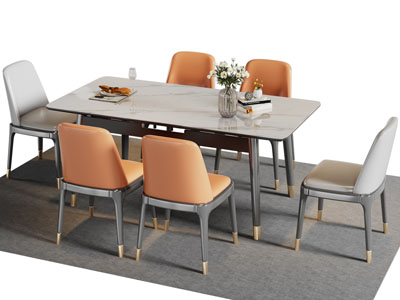 现代大理石长方形餐桌椅组合