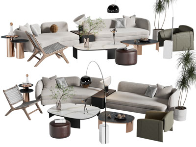 现代多人沙发 休闲椅子和茶几组合