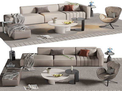 现代多人沙发 沙发凳和茶几组合