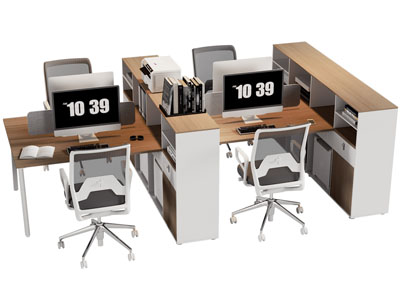 现代四人位办公桌椅组合