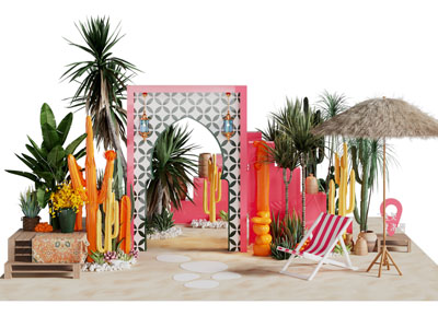 东南亚仙人掌美陈 户外装置 摆件组合