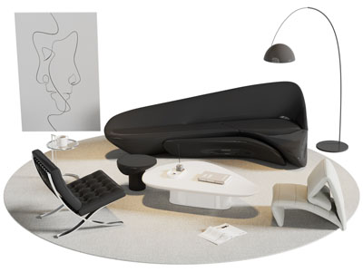 现代异形多人沙发 休闲椅子和茶几组合