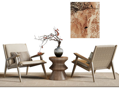 侘寂风休闲椅子 边几