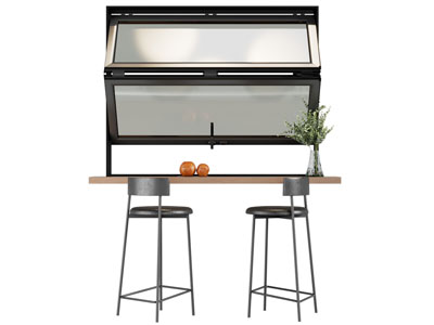 现代玻璃推拉窗 吧台吧椅