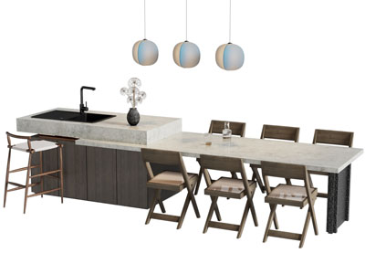 现代水吧台餐桌椅组合