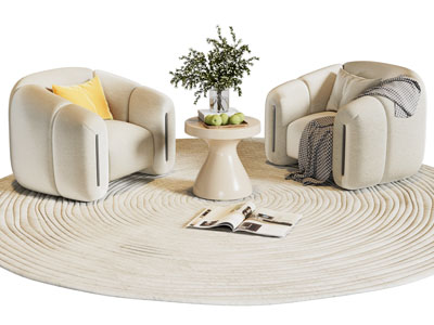 现代奶油风单人沙发 边几