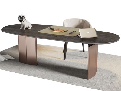 现代椭圆形书桌椅组合3d模型 现代椭圆形书桌椅组合