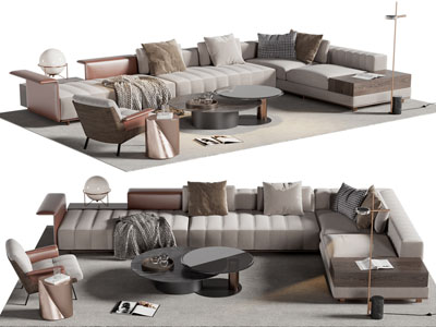 现代转角多人沙发 休闲椅子和茶几组合